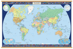 Planisfero 035-carta del mondo politica blu con bandiere cm 100x70